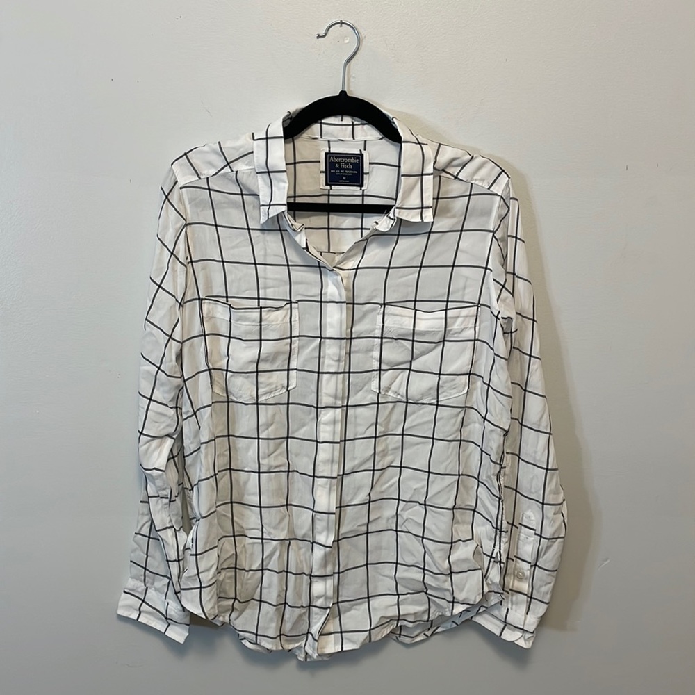 Abercrombie & Fitch Plaid Button-up Black & White Long Sleeve Dress Shirt